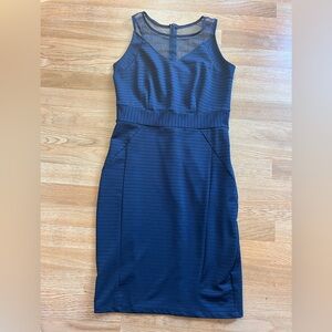 Candalite Sleeveless Sheath Dress Mesh Top Ribbed Navy Blue Sleeveless Medium